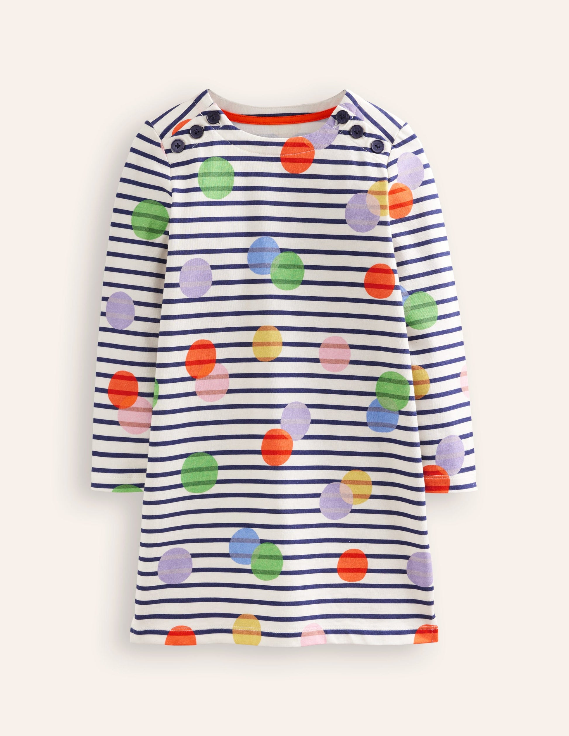 Fun Breton Dress-Multi Spot Stripe-1