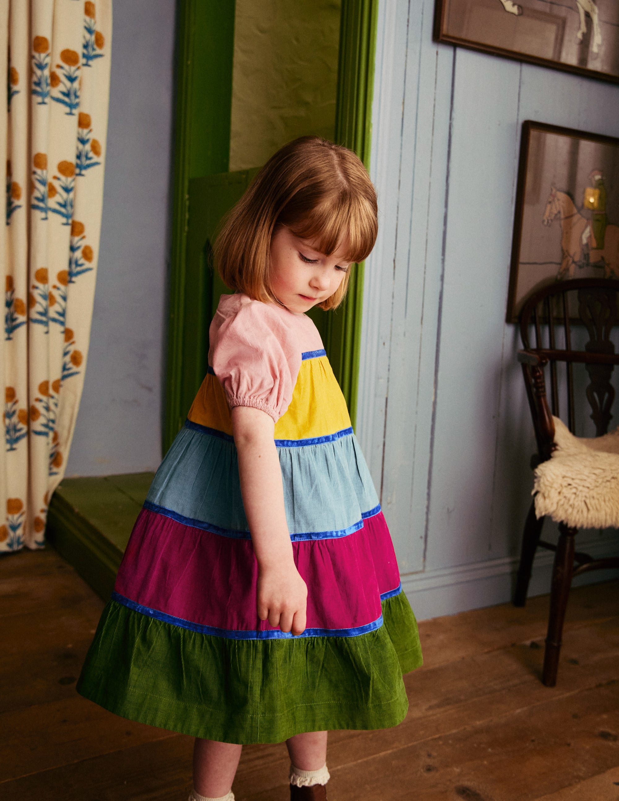 Cord Tiered Twirly Dress-Multi Rainbow - Image 4