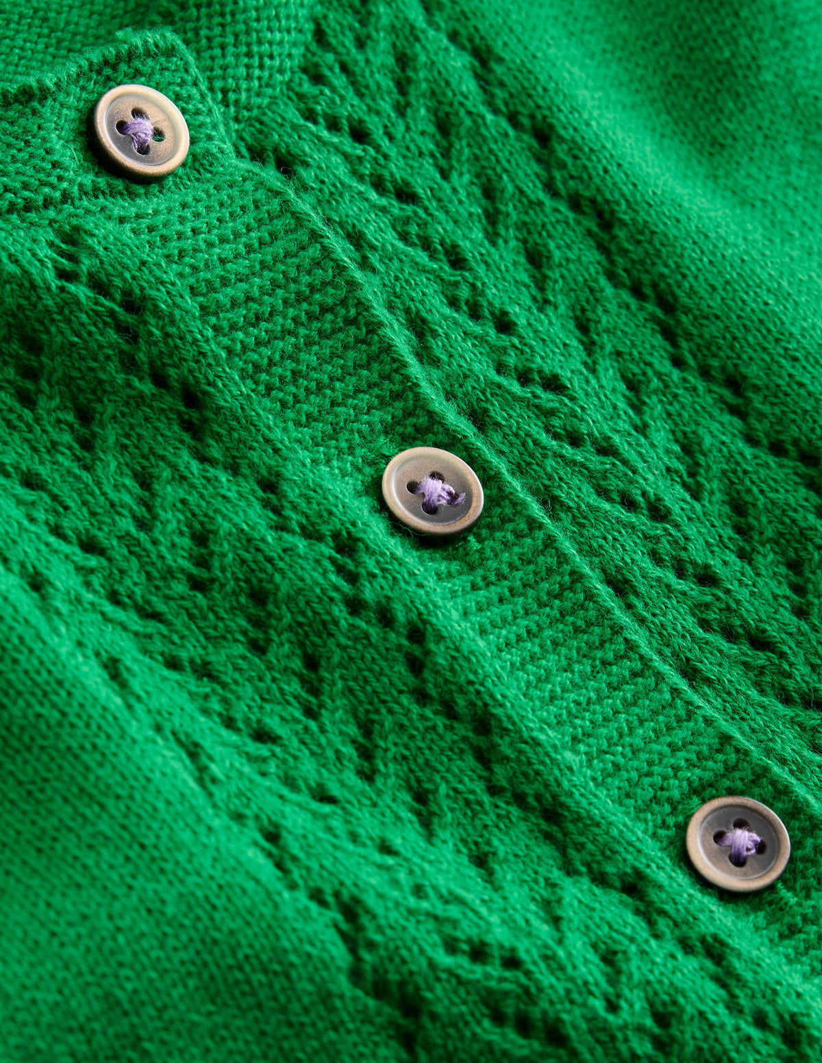 Pointelle Cotton Cardigan-Rich Emerald - Image 3