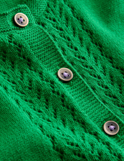 Pointelle Cotton Cardigan-Rich Emerald