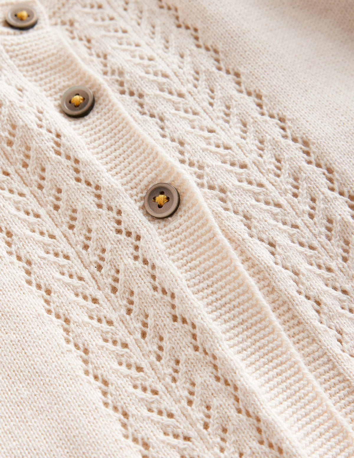 Pointelle Cotton Cardigan-Ecru - Image 3