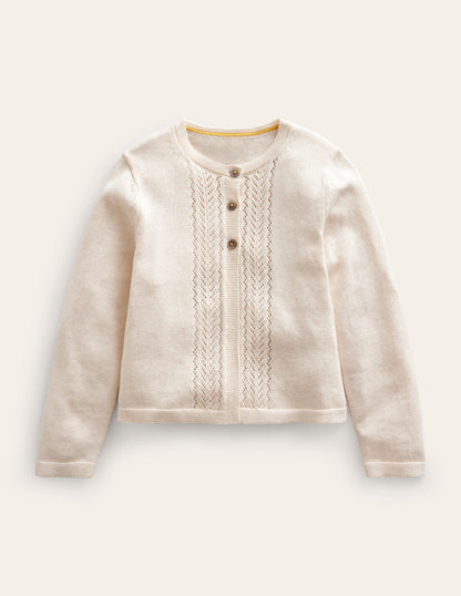 Pointelle Cotton Cardigan-Ecru