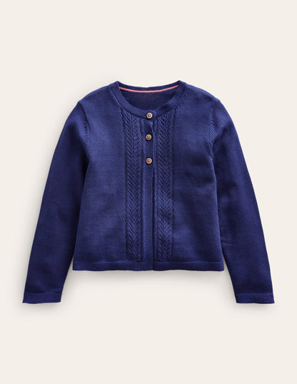 Pointelle Cotton Cardigan-College Navy