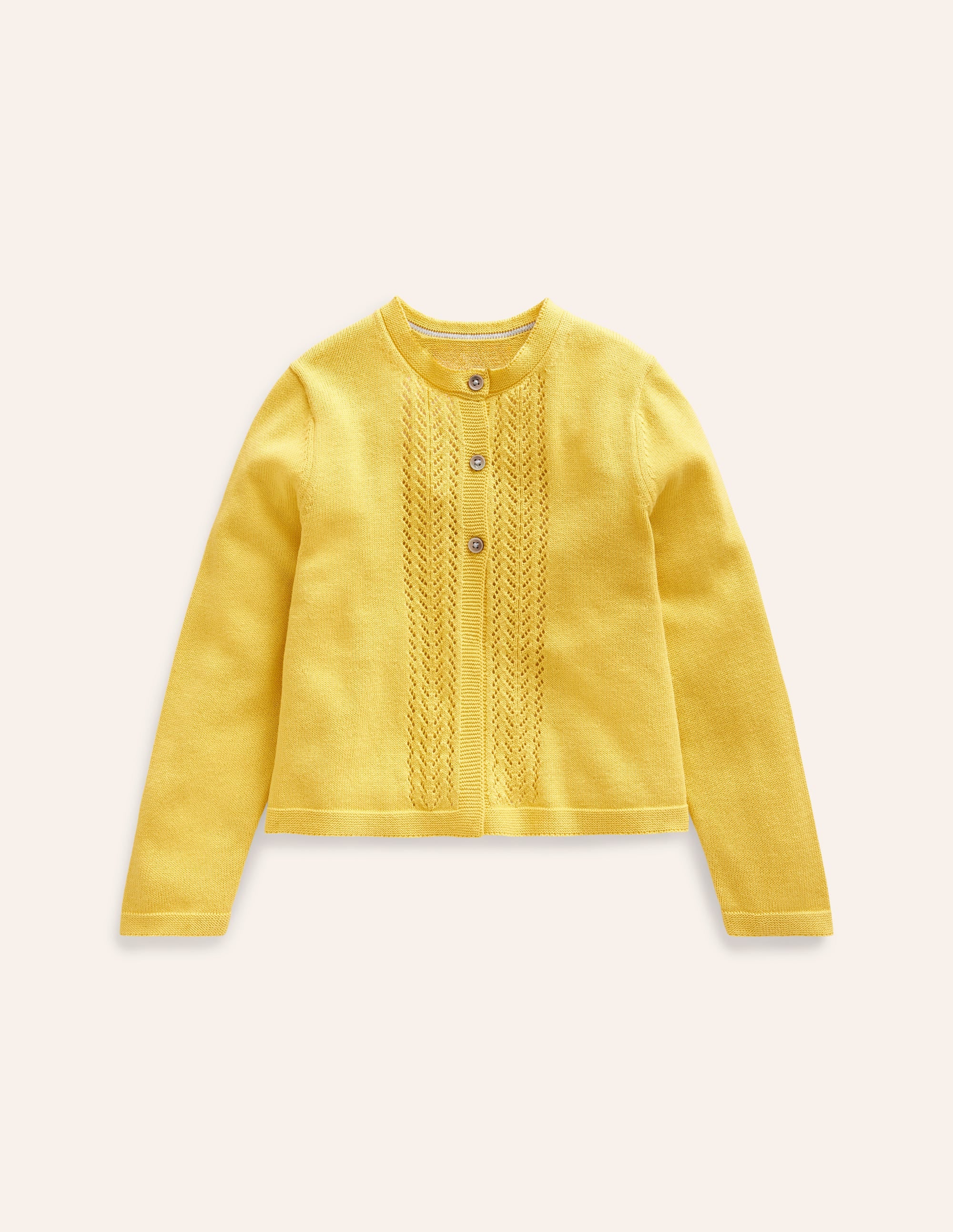 Pointelle Cotton Cardigan-Honey Yellow - Image 3