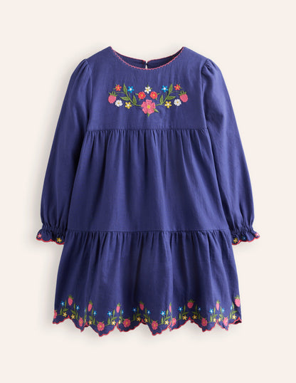 Betsy Tiered Twirly Dress-Starboard Navy Embroidery