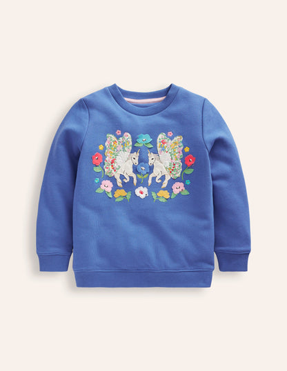 Appliqué Sweatshirt-Bluejay Blue Unicorn