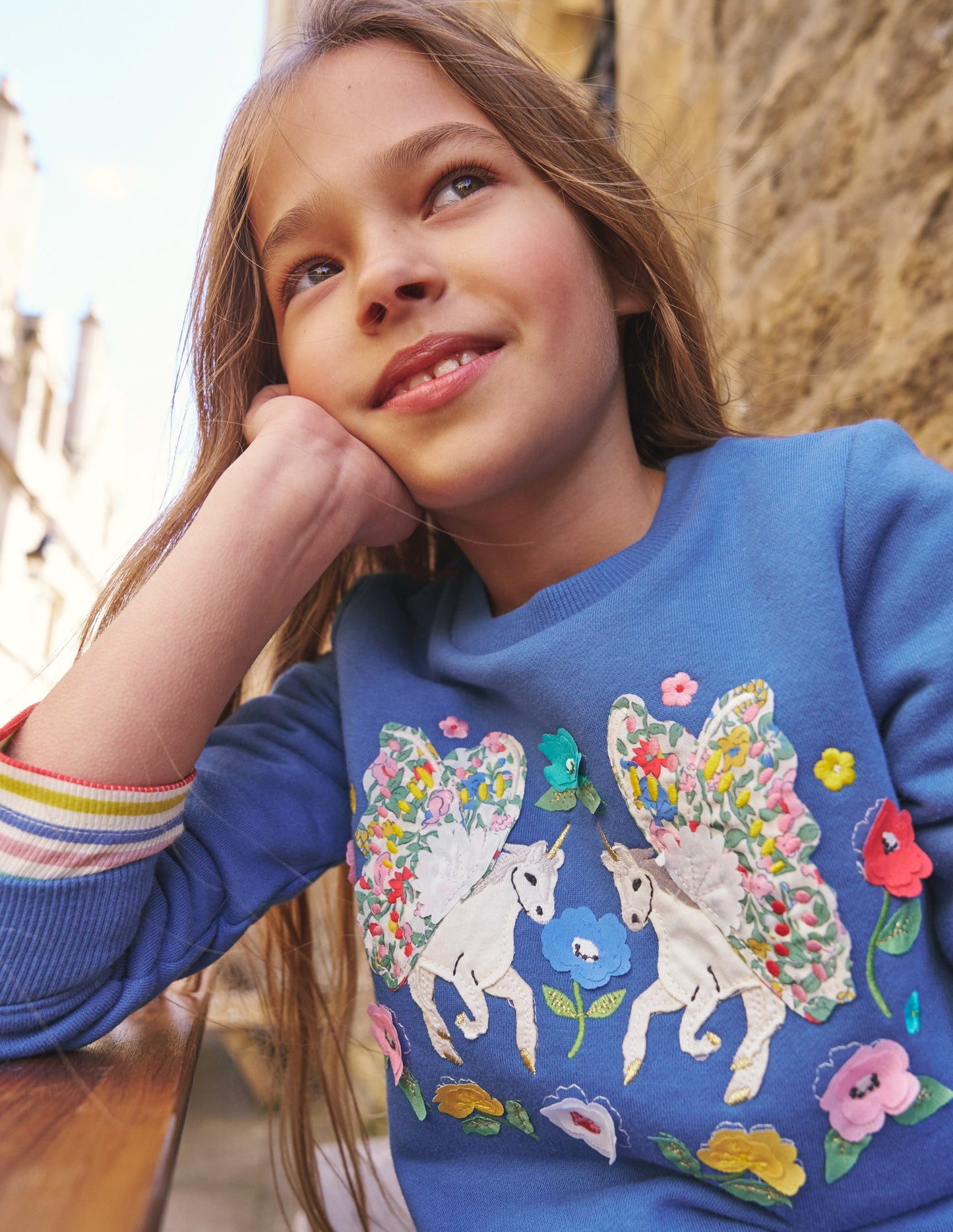 Appliqué Sweatshirt-Bluejay Blue Unicorn