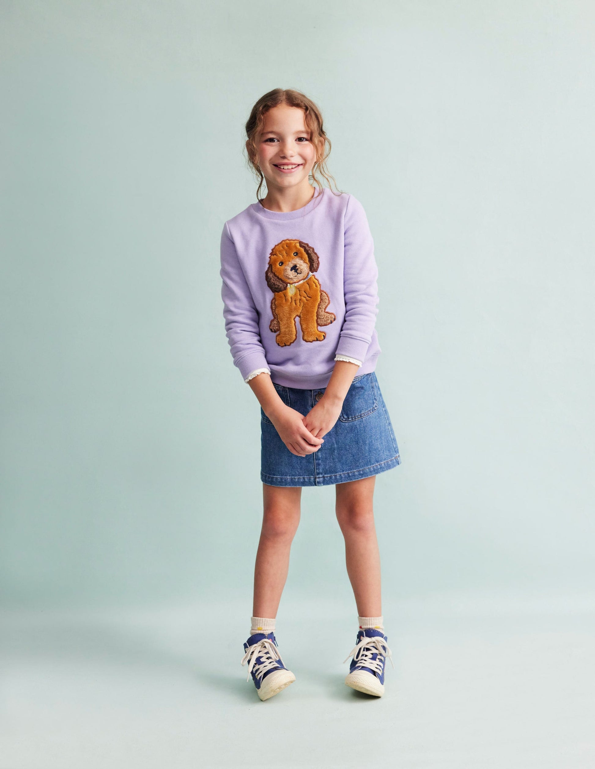 Appliqué Sweatshirt-Misty Lavender Dog-5