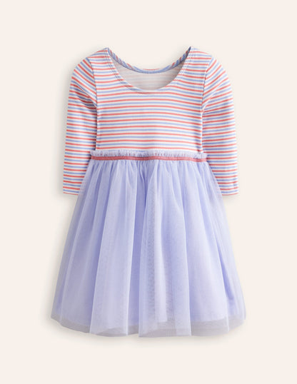 Tilly Rib Jersey Tulle Dress-Etoile Blue Multi