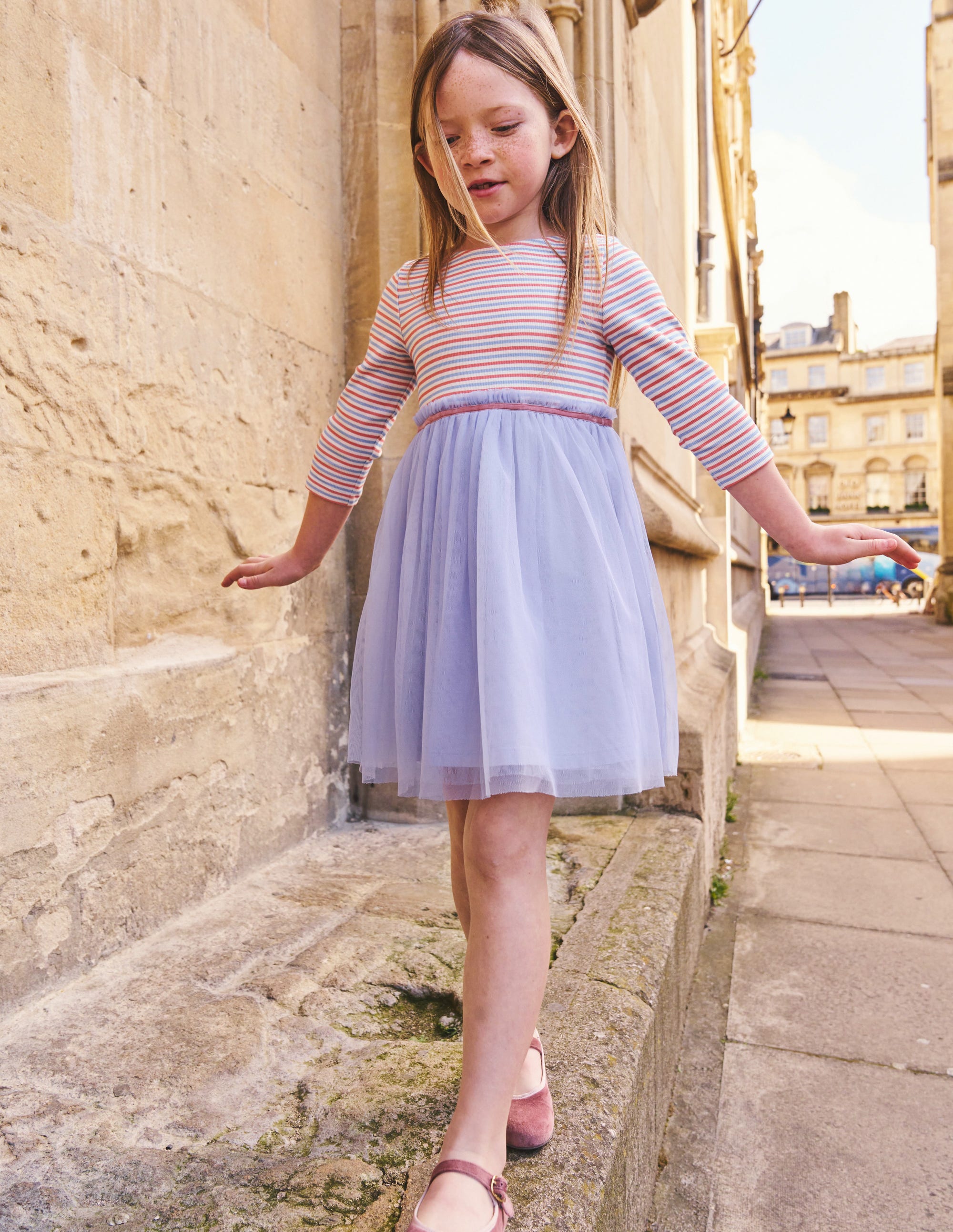 Tilly Rib Jersey Tulle Dress-Etoile Blue Multi - Image 4