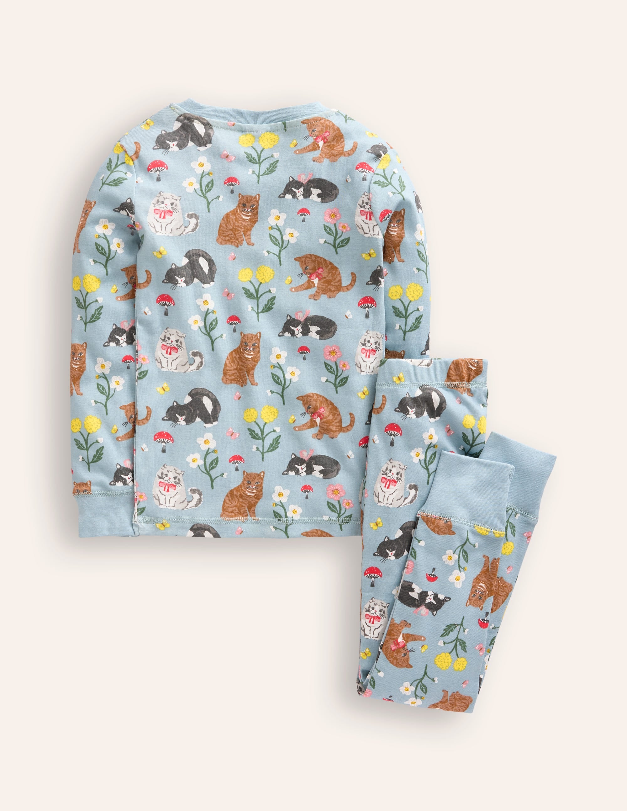 Snug Long John Pajamas-Turquoise Cats - Image 2