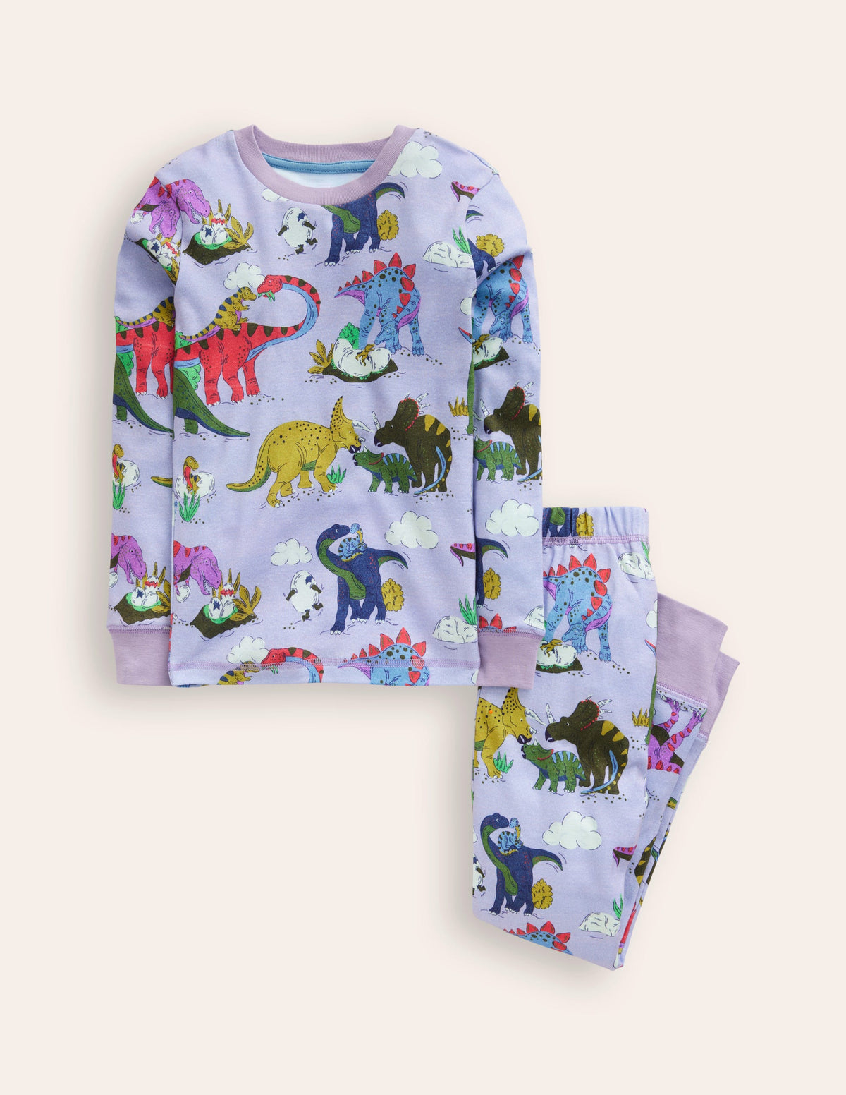 Snug Long John Pajamas-Lilac Dino Family - Image 1