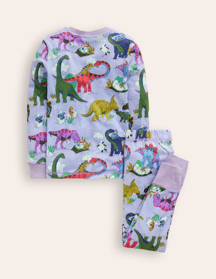 Snug Long John Pajamas-Lilac Dino Family