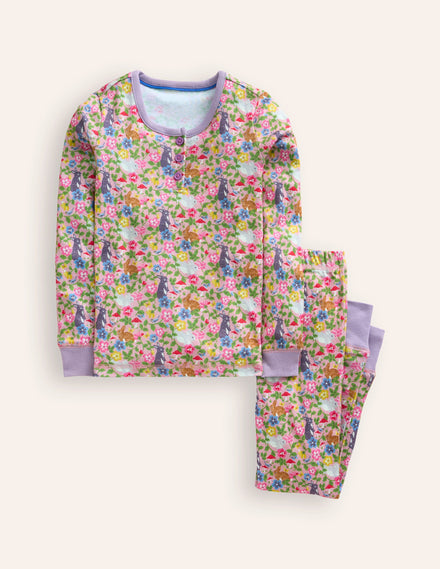 Snug Henley Pajamas-Vintage Pink Bunny Field