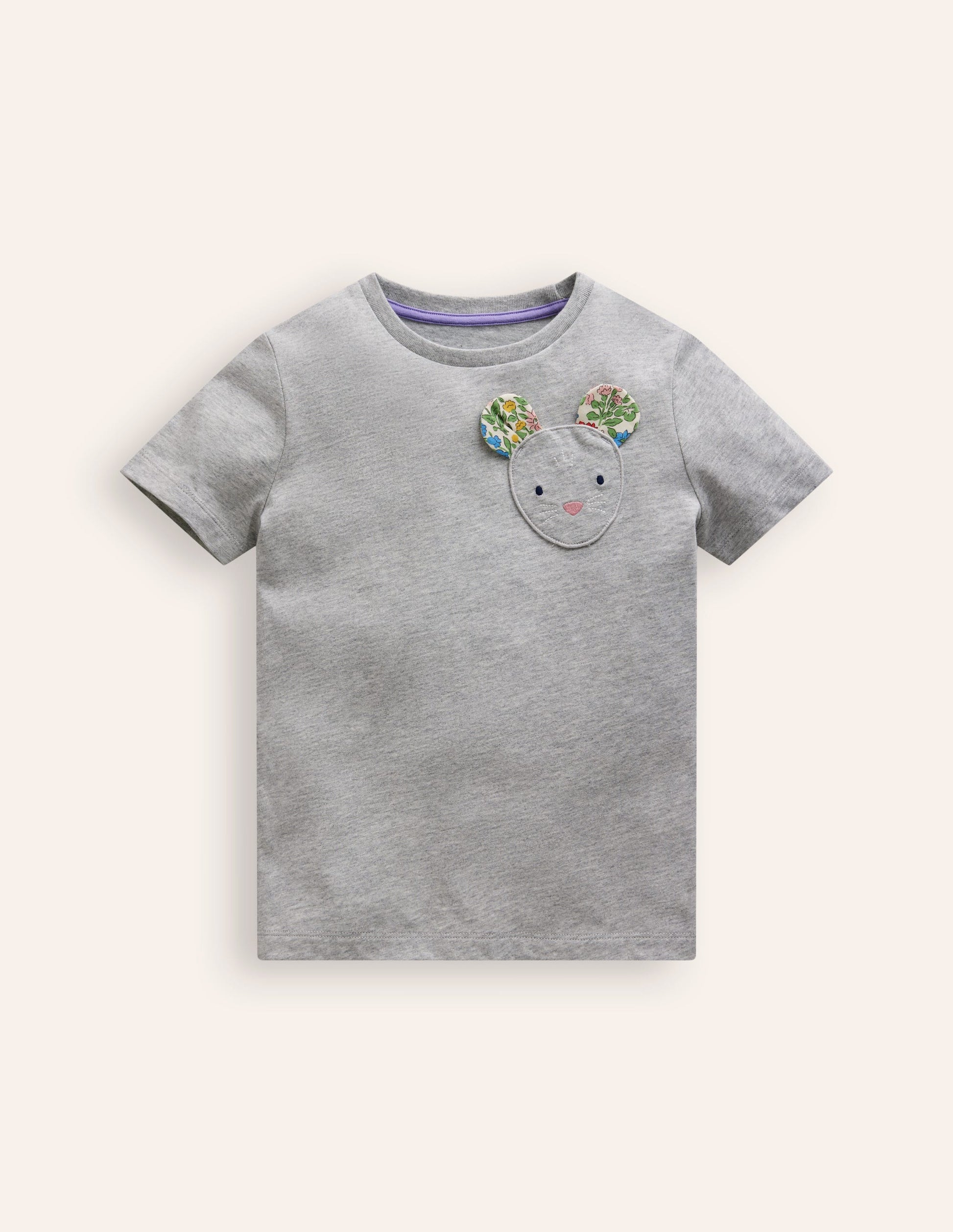 Appliqué Motif T-shirt-Grey Marl-4