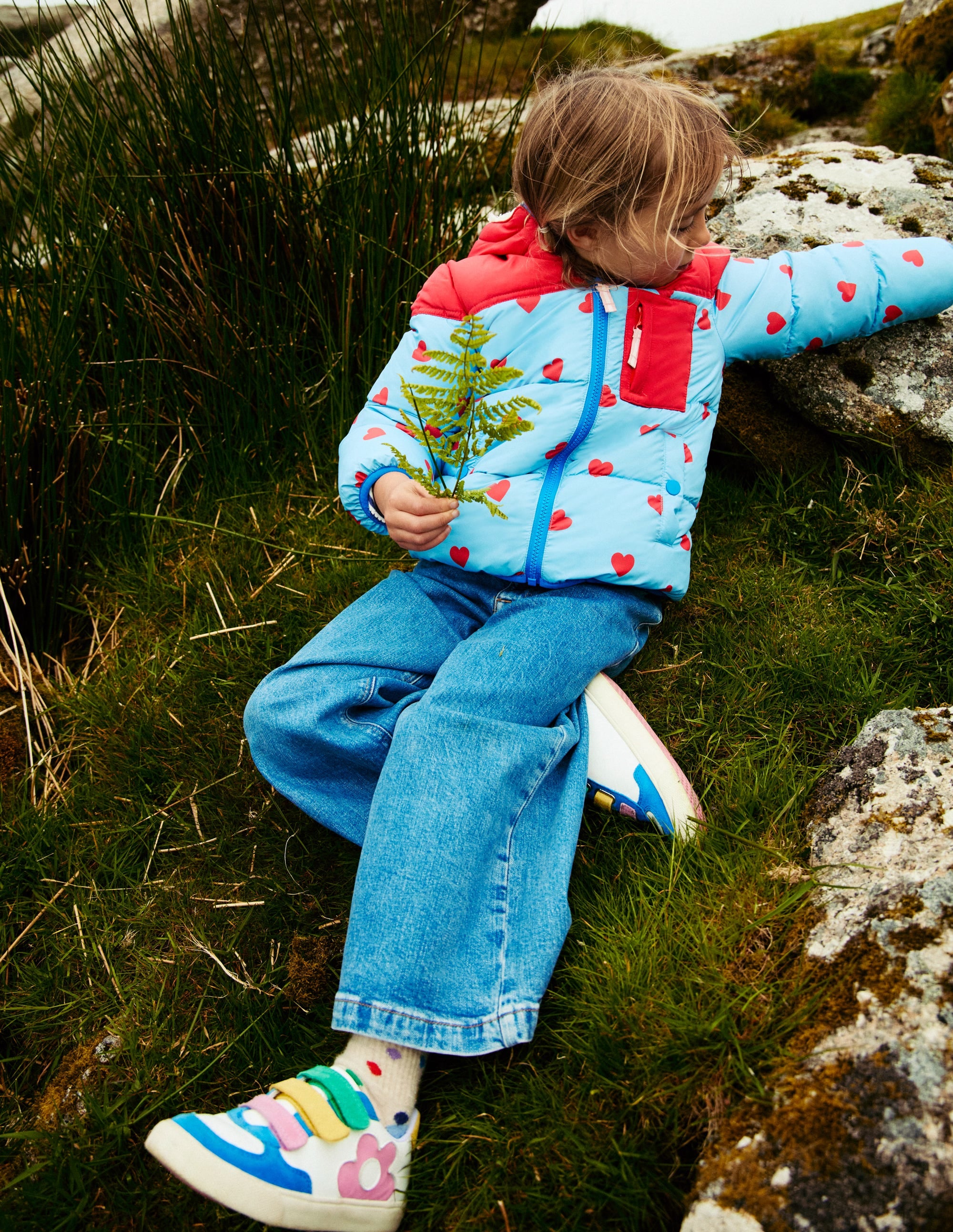 Reversible Cosy Borg Coat-Blue/Red Ditsy Hearts - Image 6