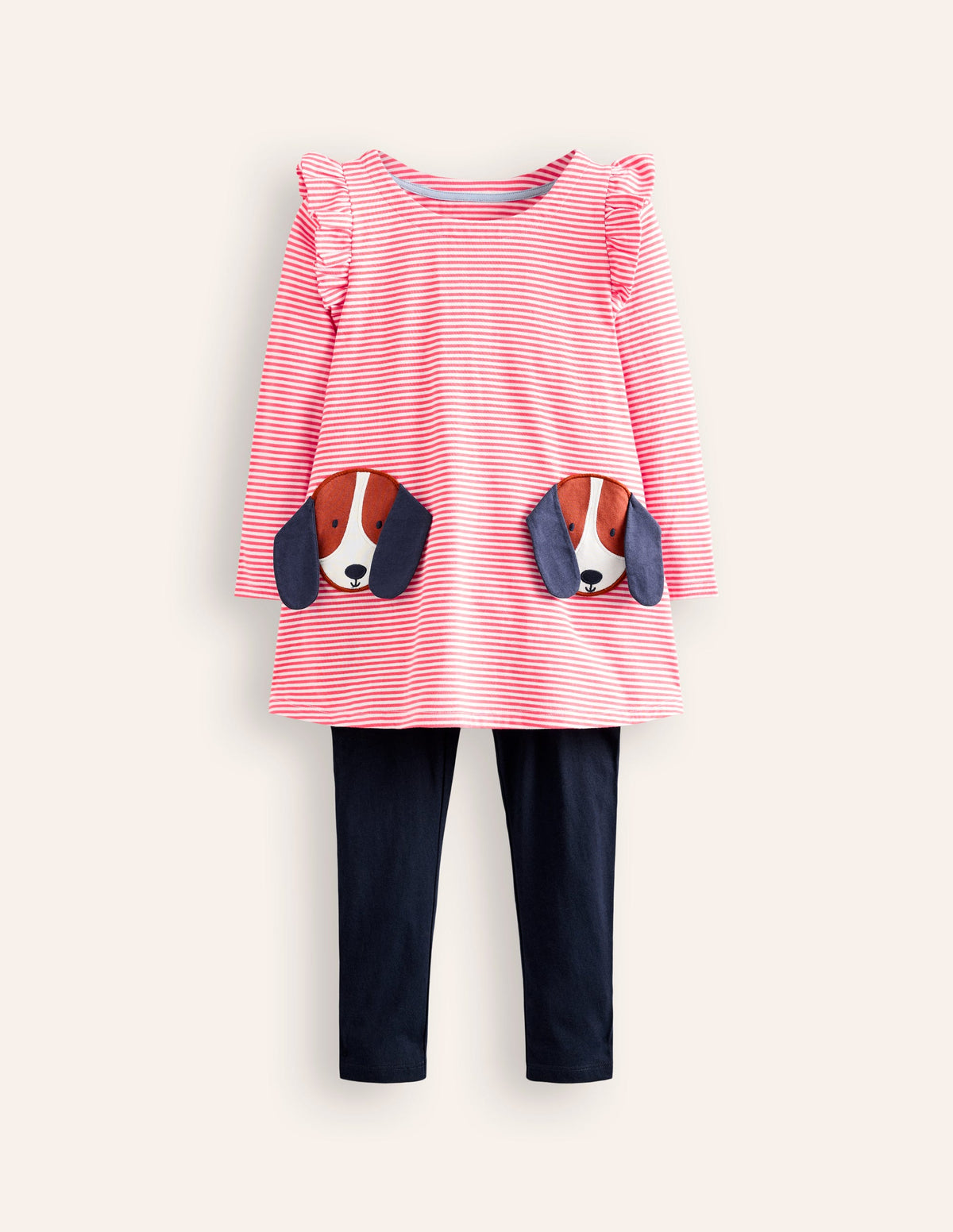 Frill Tunic Leggings Set-Ivory/Poppy Red dogs-1