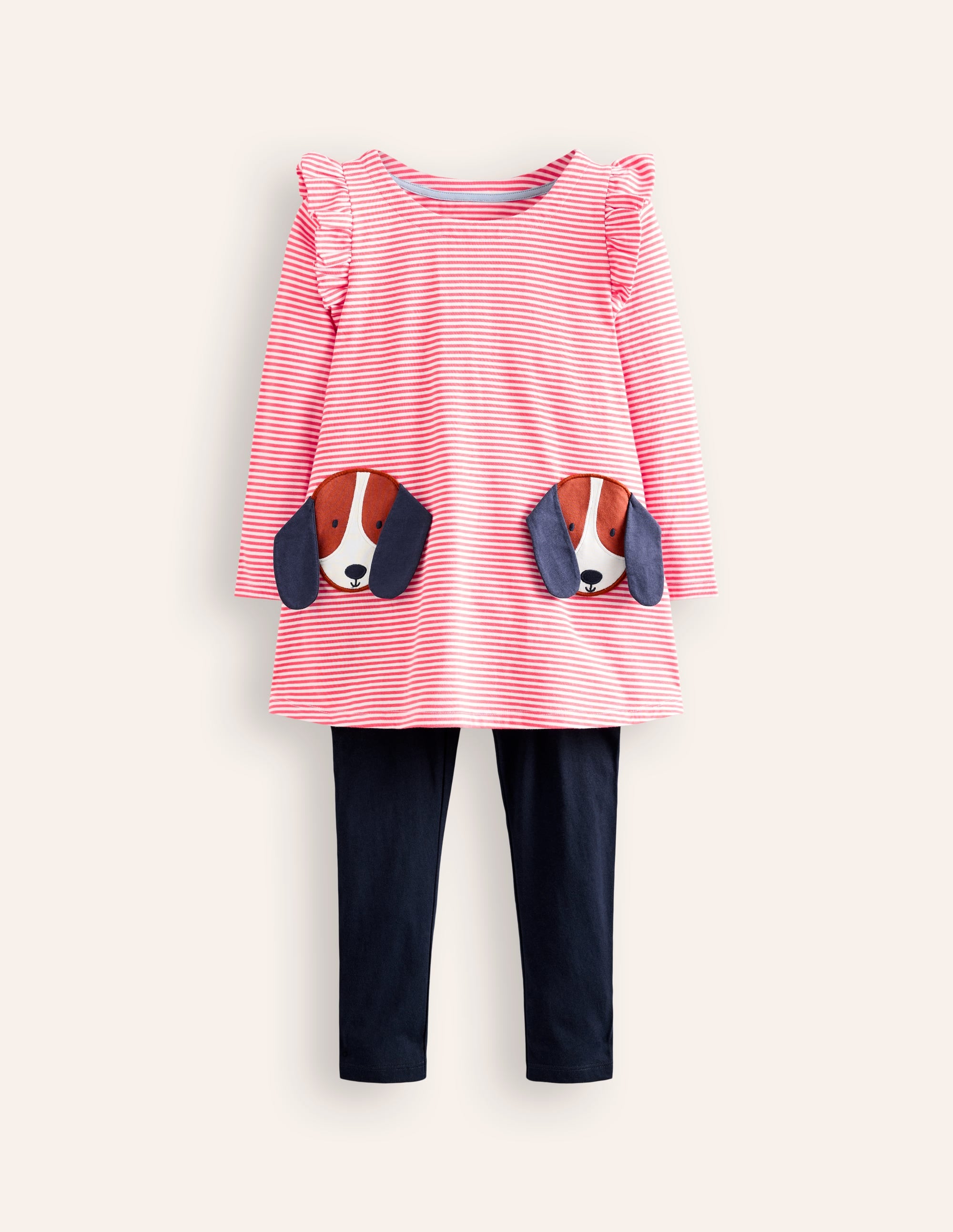 Frill Tunic Leggings Set-Ivory/Poppy Red dogs - Image 1