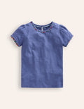 Ali Puff Sleeve Pom T-Shirt-Soft Starboard Blue