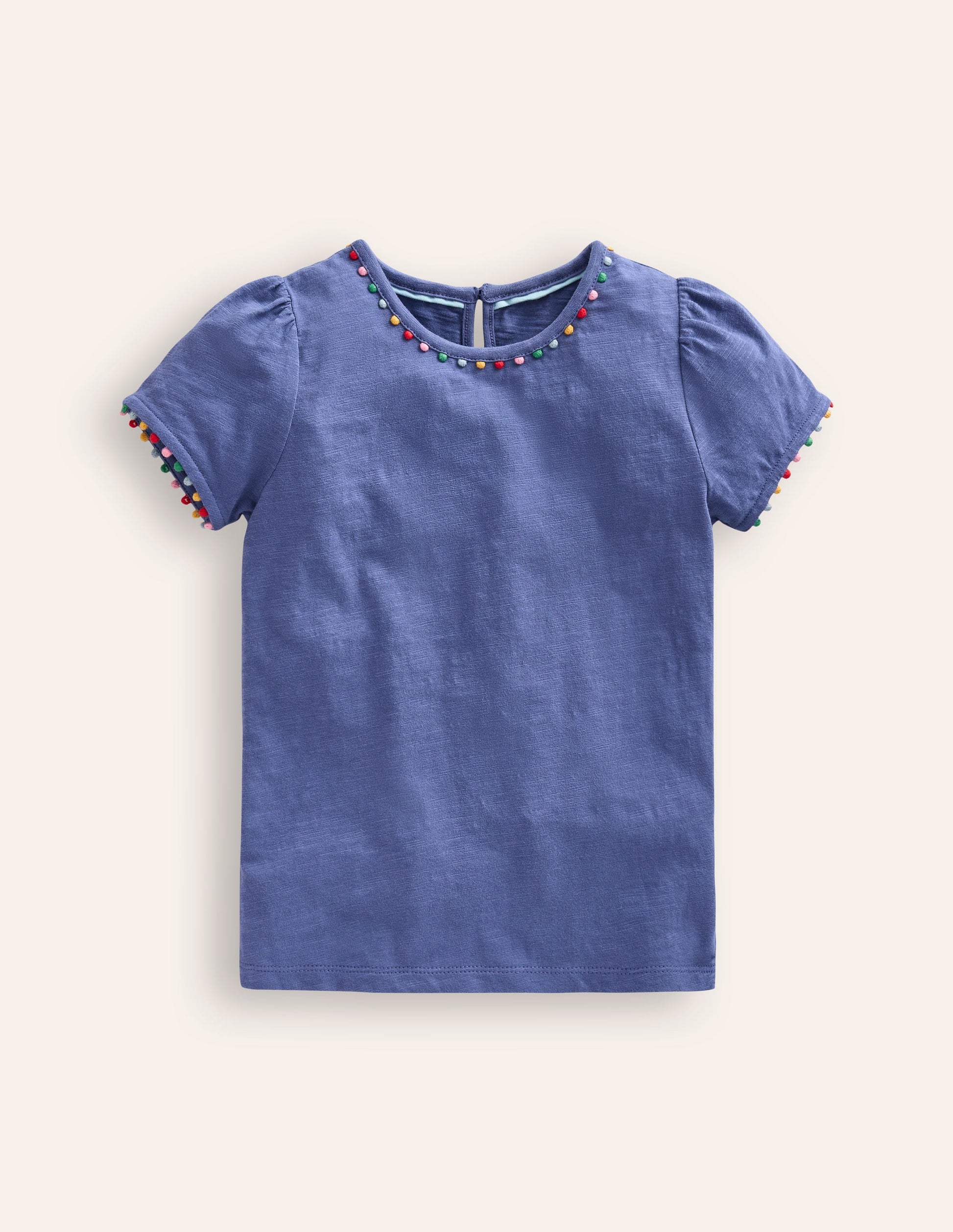 Ali Puff Sleeve Pom T-Shirt-Soft Starboard Blue-1