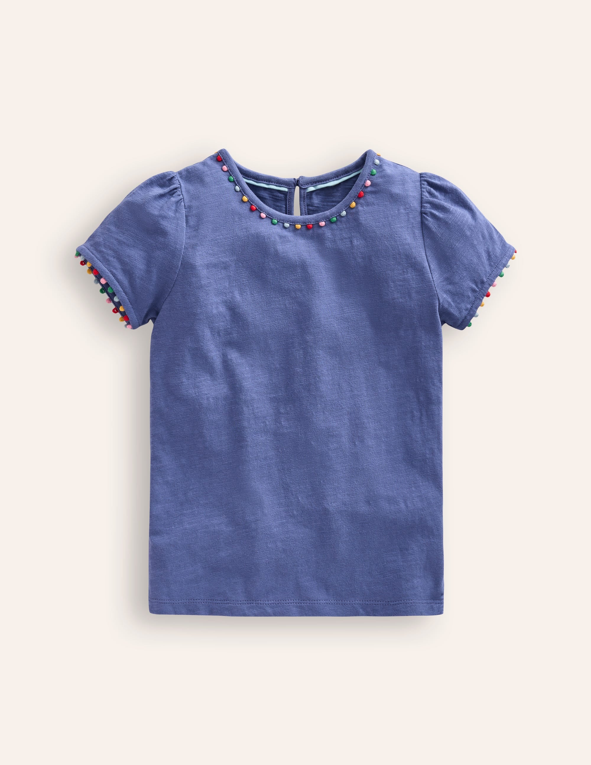 Ali Puff Sleeve Pom T-Shirt-Soft Starboard Blue - Image 1
