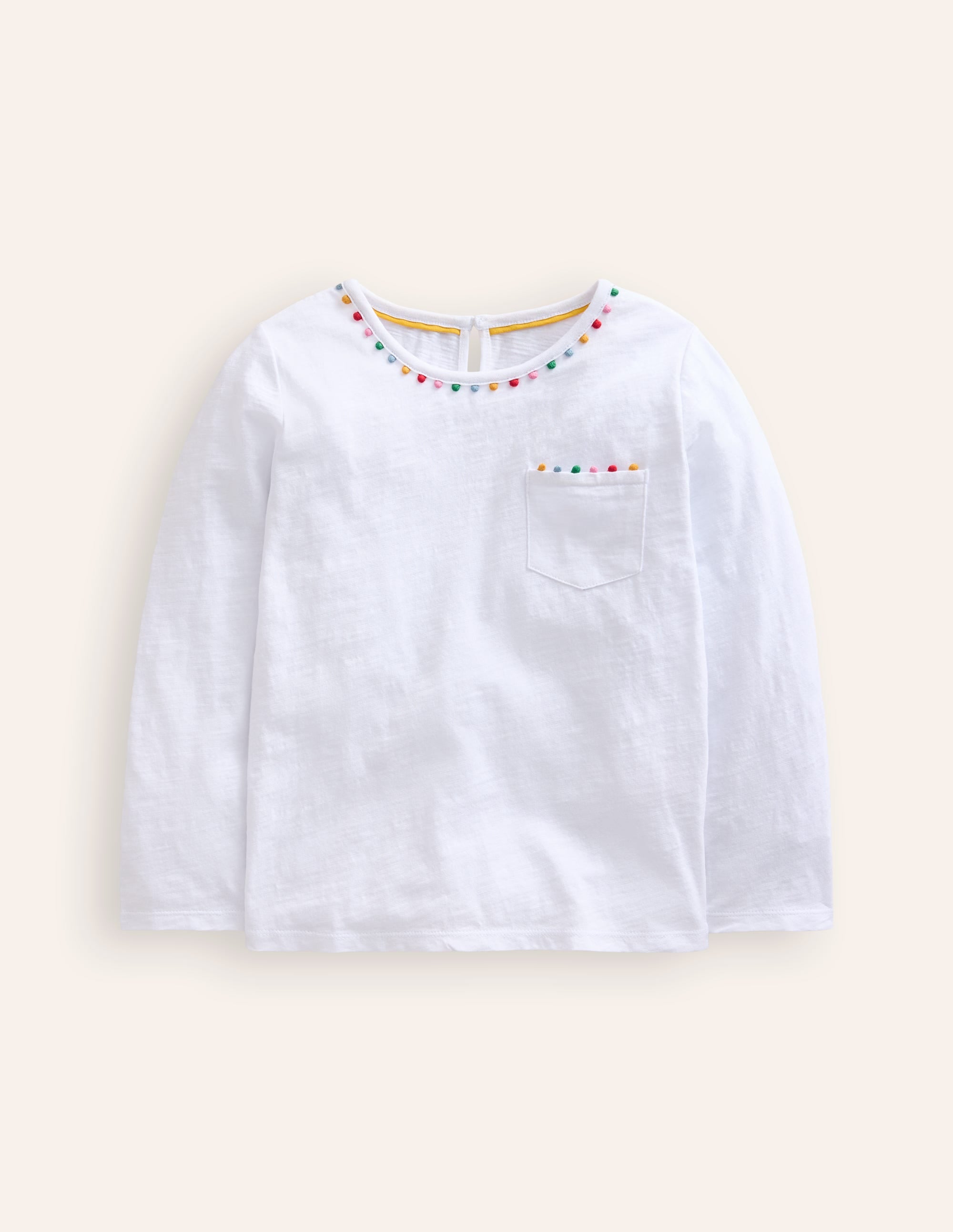 Ali Long Sleeve Pom T shirt-White - Image 1