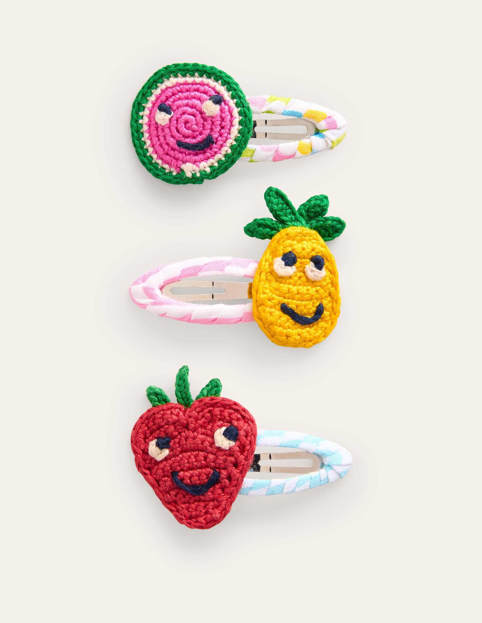 3 Pack Hair Clips-Multi Stripe Crochet Fruit - Image 1