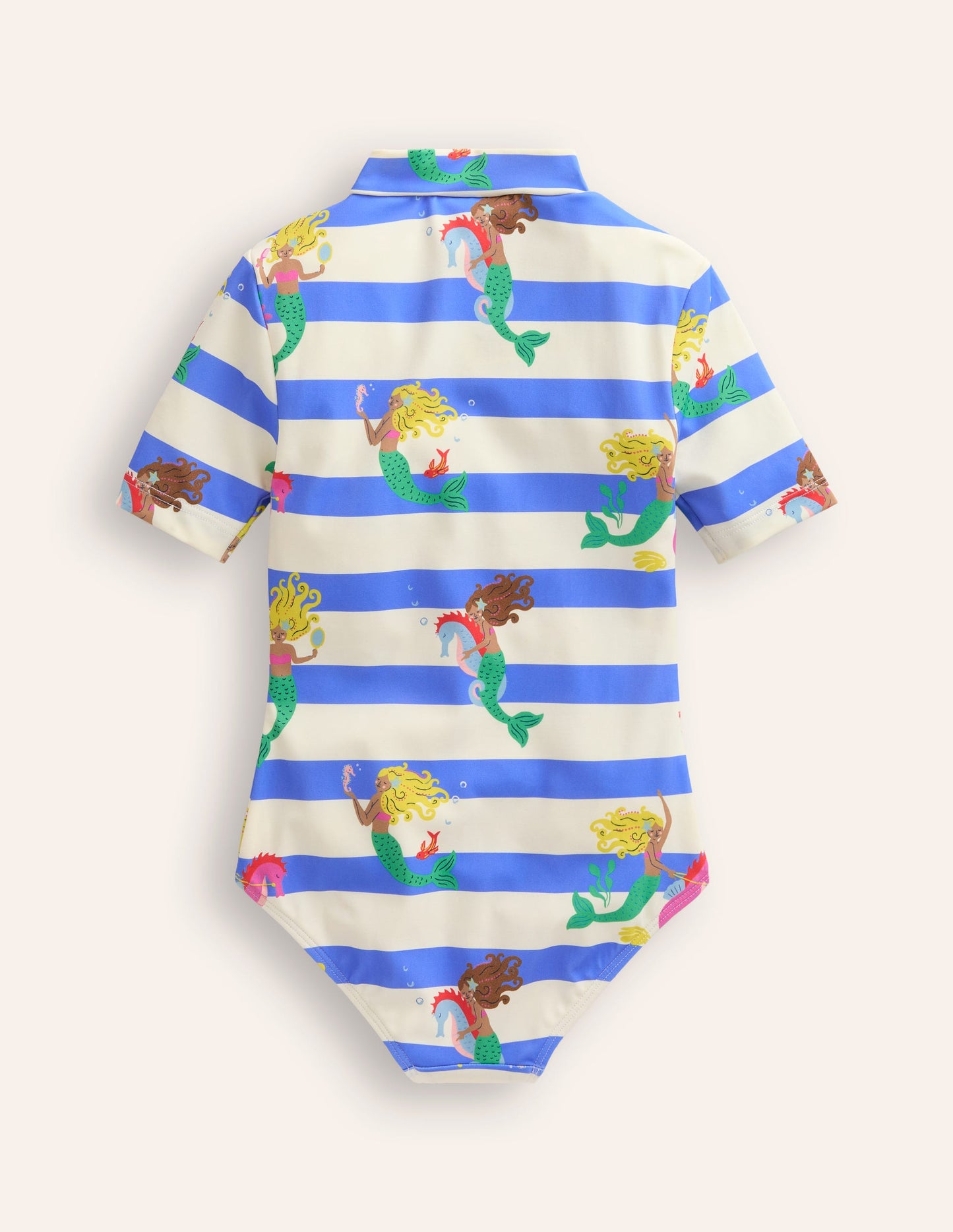 Short-sleeved Swimsuit-Surf Blue Mermaid Stripe