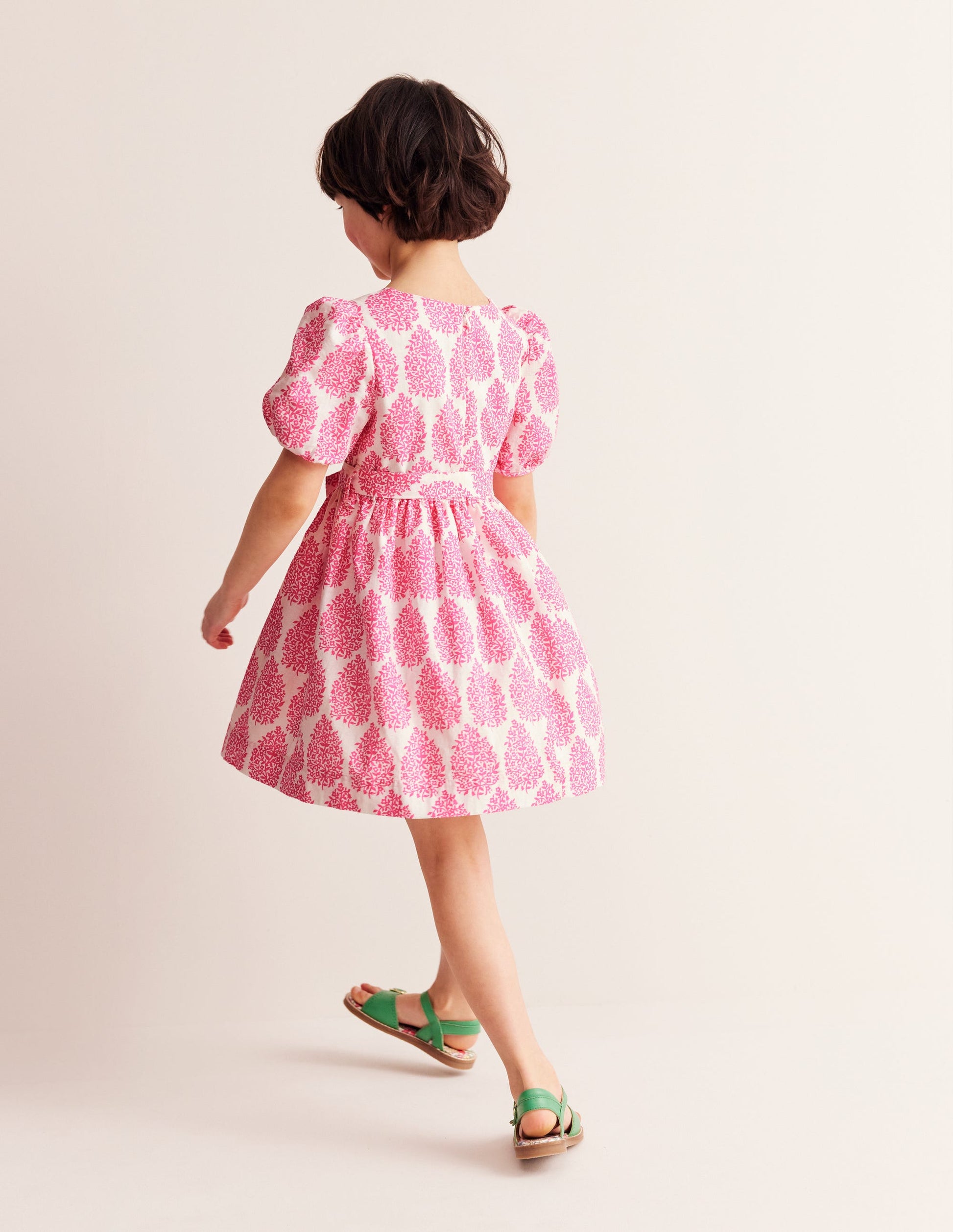 Cotton Linen Vintage Dress-Pink Floret Paisley-3