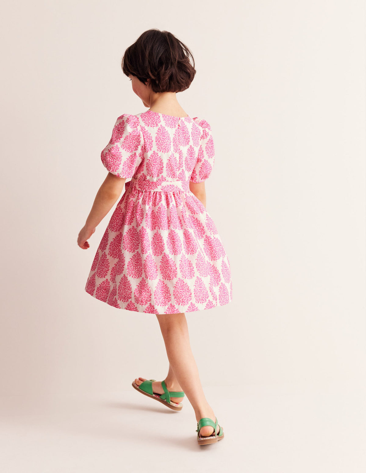 Cotton Linen Vintage Dress-Pink Floret Paisley - Image 3