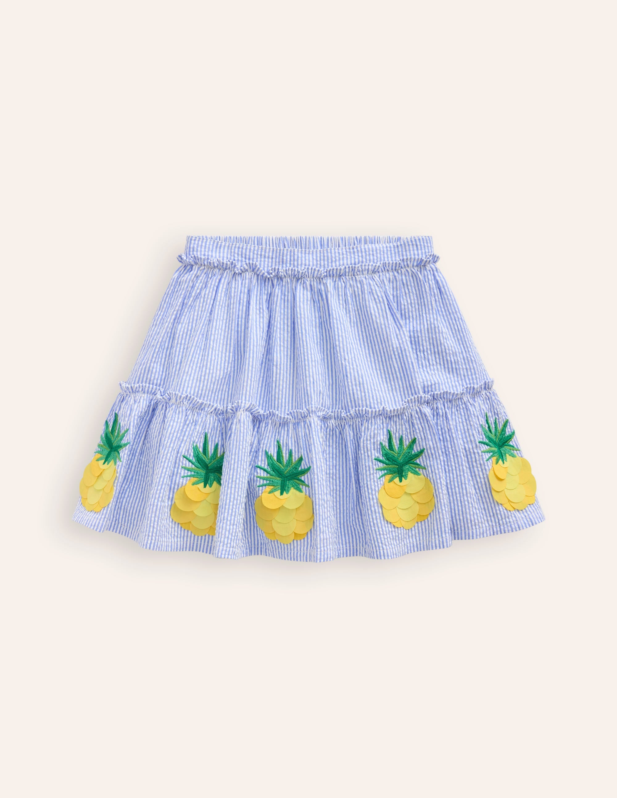 Appliqué Skirt-Ivory/ Surf Blue Pineapples - Image 1