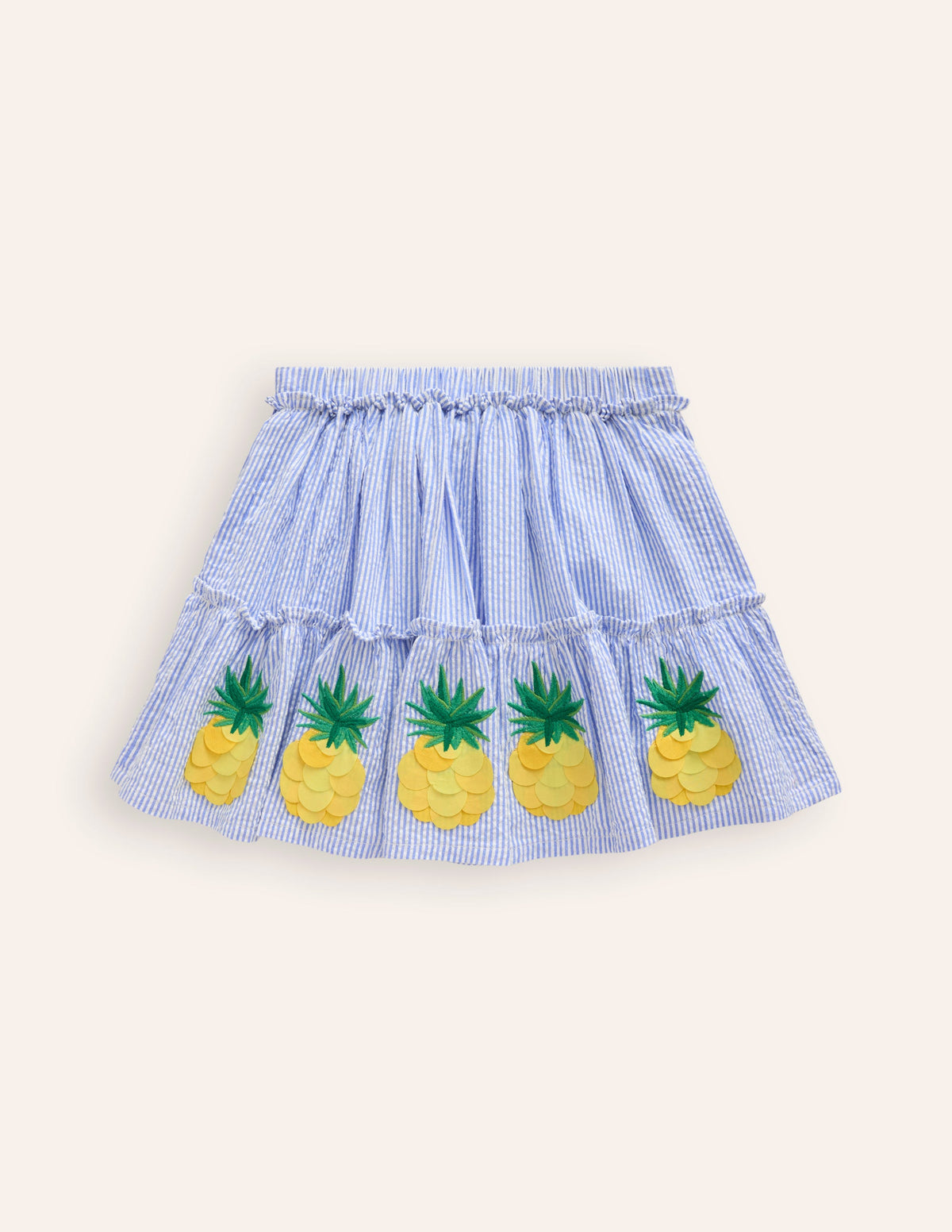 Appliqué Skirt-Ivory/ Surf Blue Pineapples-2