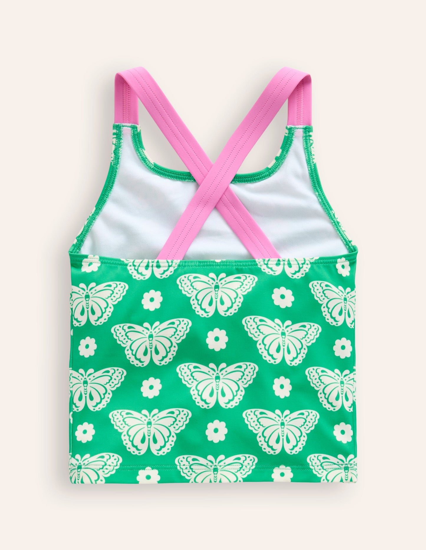 Cross Back Tankini Top-Pea Green Butterfly Stamp