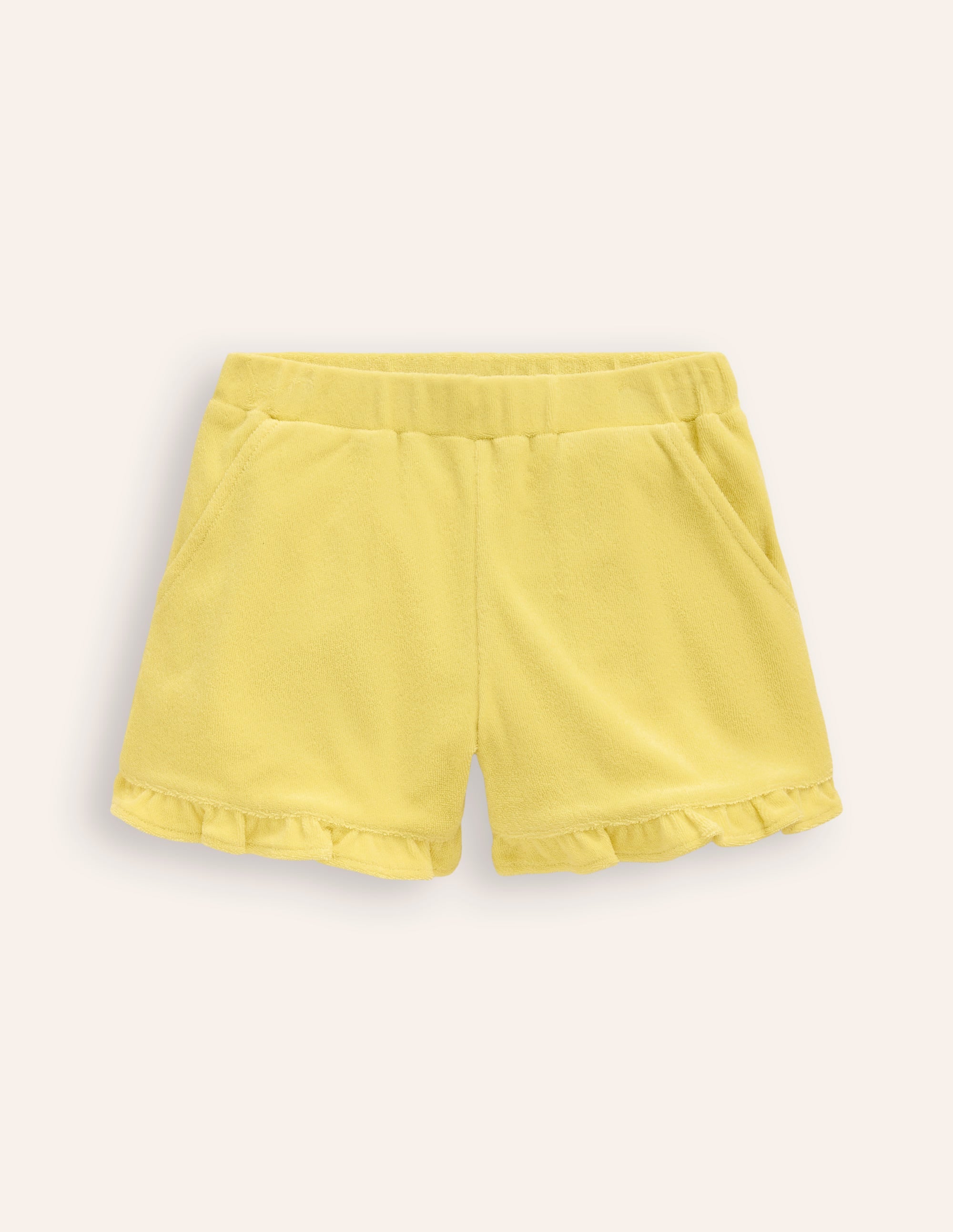 Frill Hem Towelling Short-Lemon Yellow - Image 1