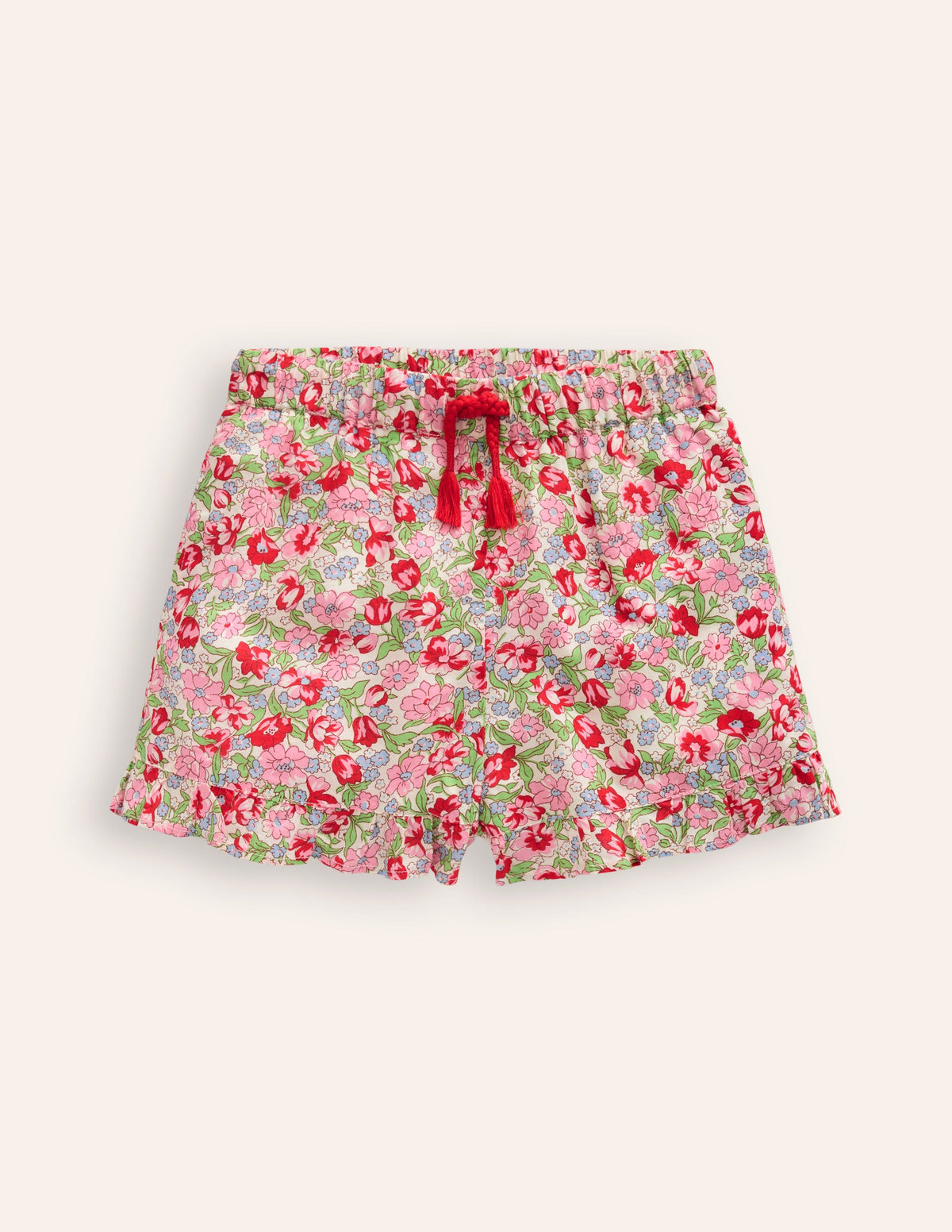 Frill Hem Woven Shorts-Bubblegum Peony Floral - Image 1