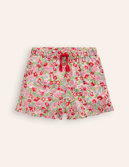 Frill Hem Woven Shorts-Bubblegum Peony Floral