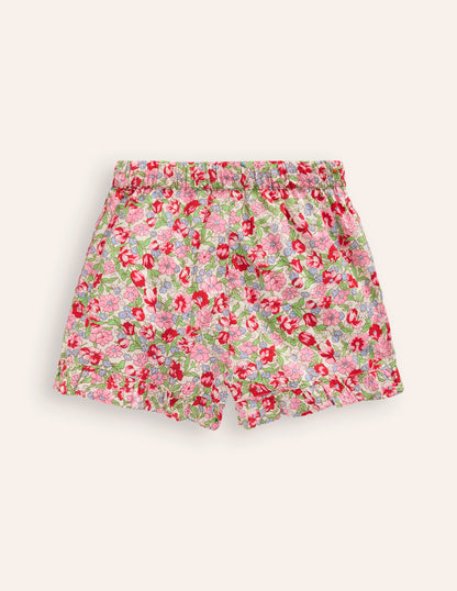 Frill Hem Woven Shorts-Bubblegum Peony Floral