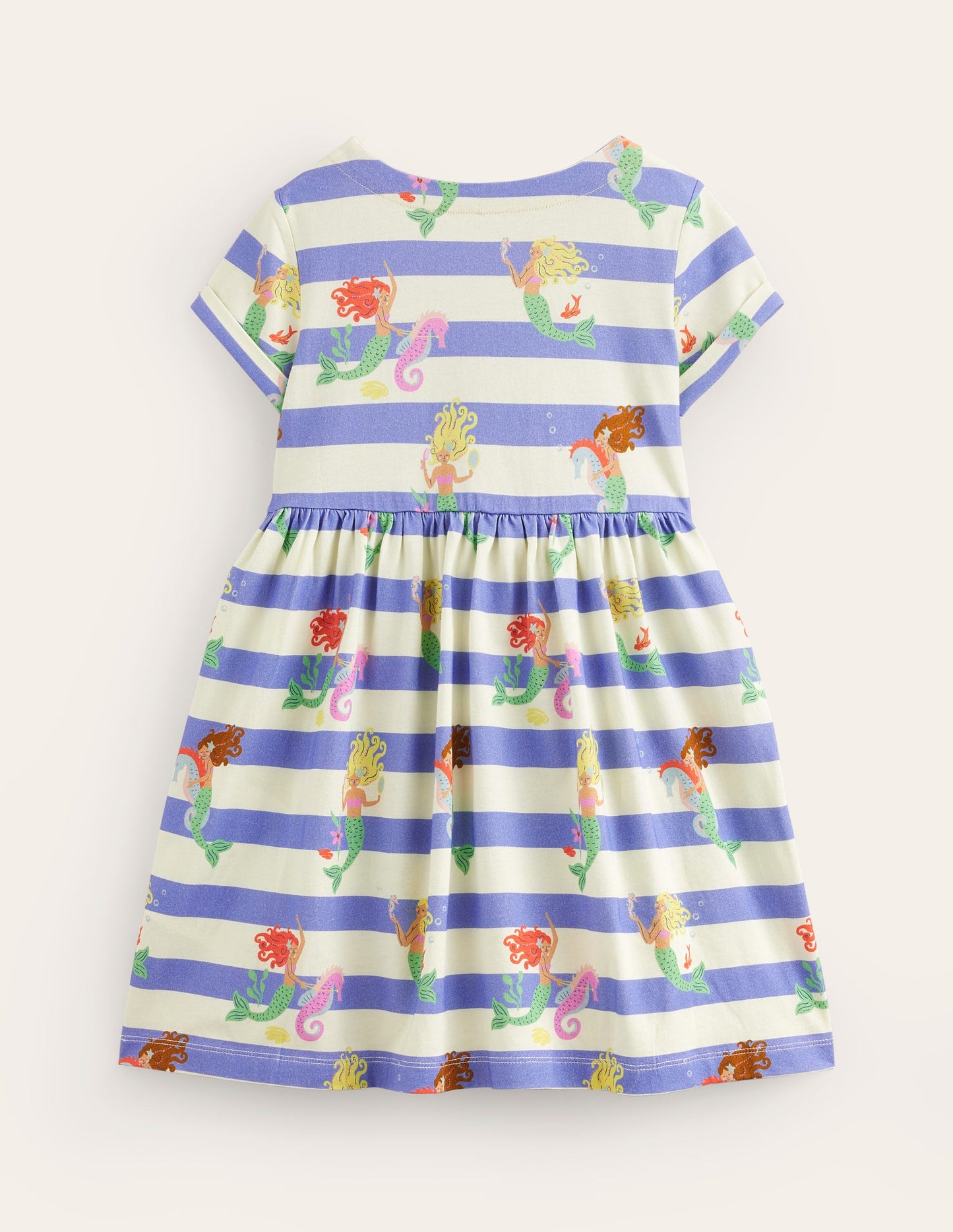 Short-sleeved Fun Jersey Dress-Surf Blue Mermaid Stripe