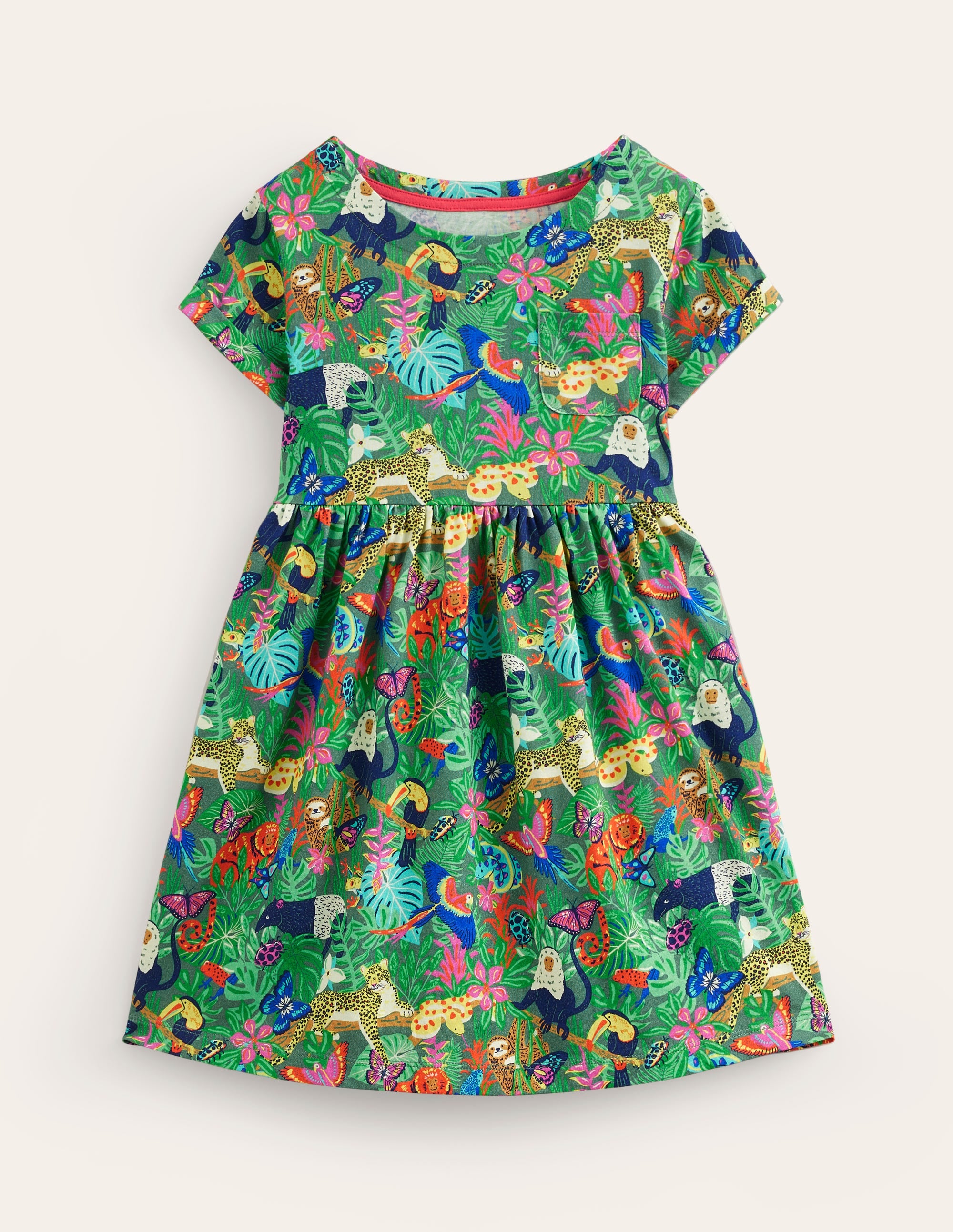 Short-sleeved Fun Jersey Dress-Spruce Green Rainforest - Image 1