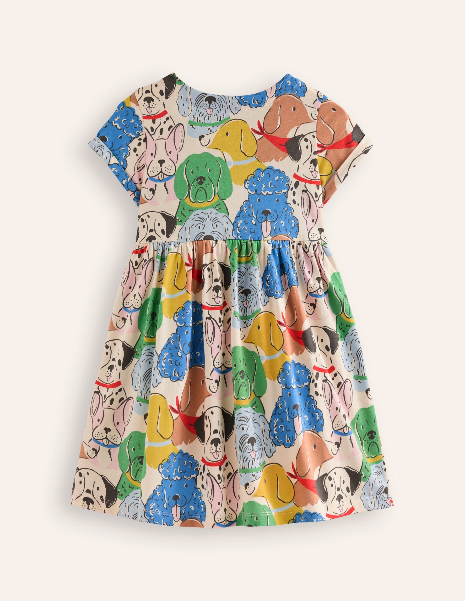 Short-sleeved Fun Jersey Dress-Multi Coloured Dogs-2