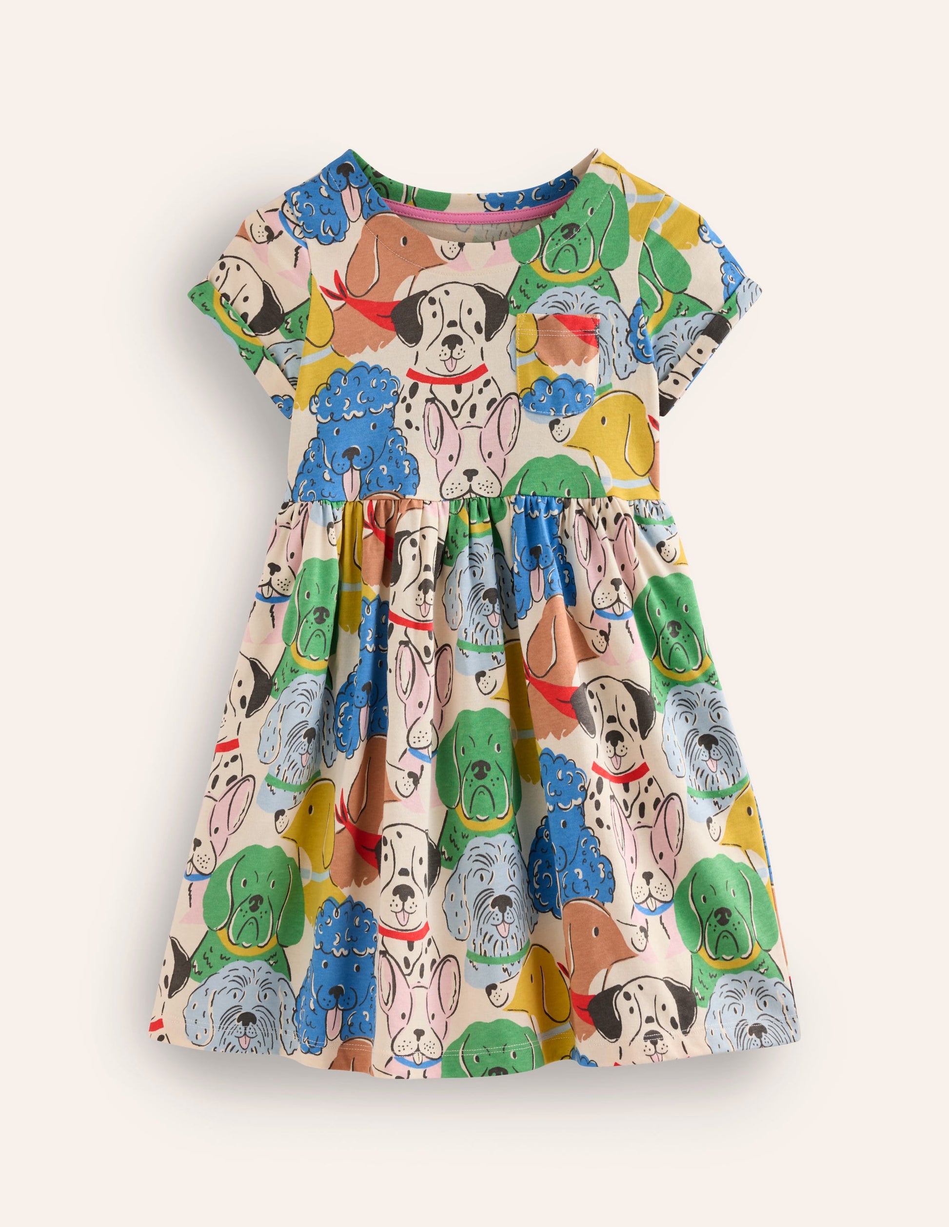 Short-sleeved Fun Jersey Dress-Multi Coloured Dogs-1