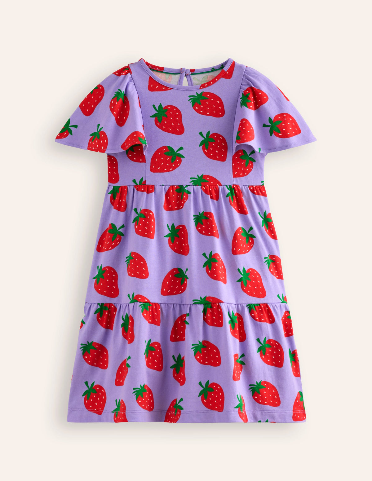 Tiered Flutter Jersey Dress-Parma Violet Strawberries - Image 1