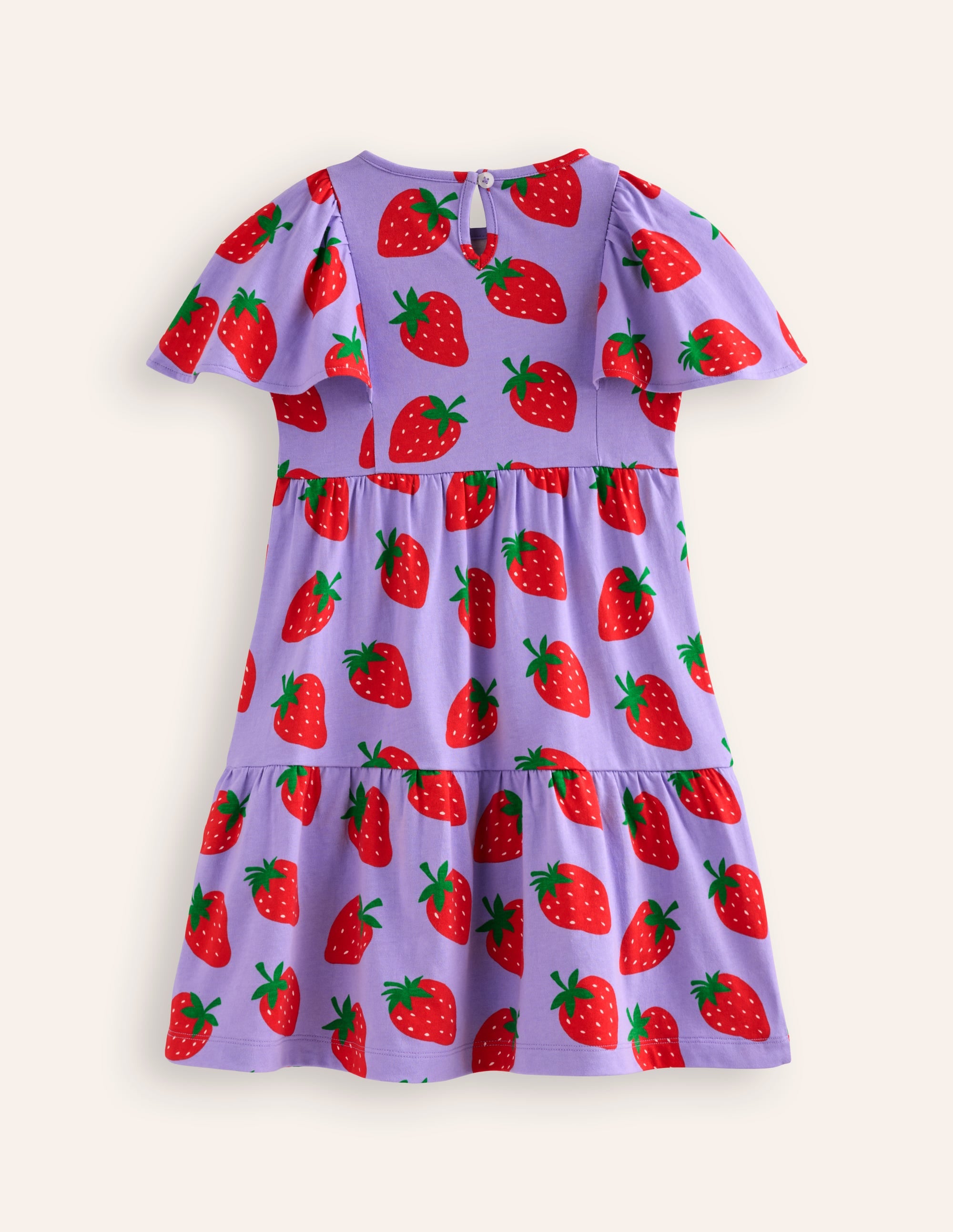 Tiered Flutter Jersey Dress-Parma Violet Strawberries - Image 2
