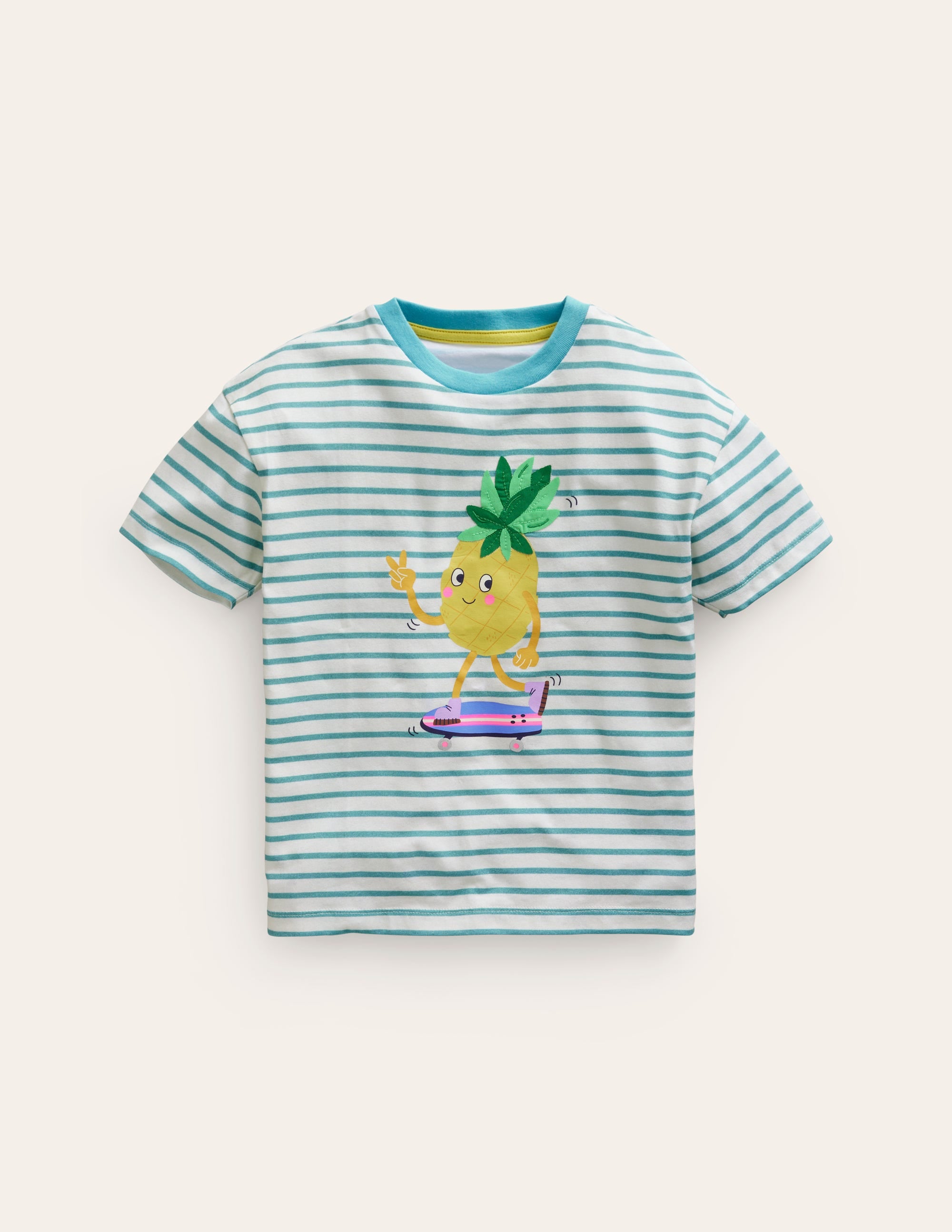 Boucle Relaxed T-shirt-Ivory/ Aqua Sea Pineapple - Image 1
