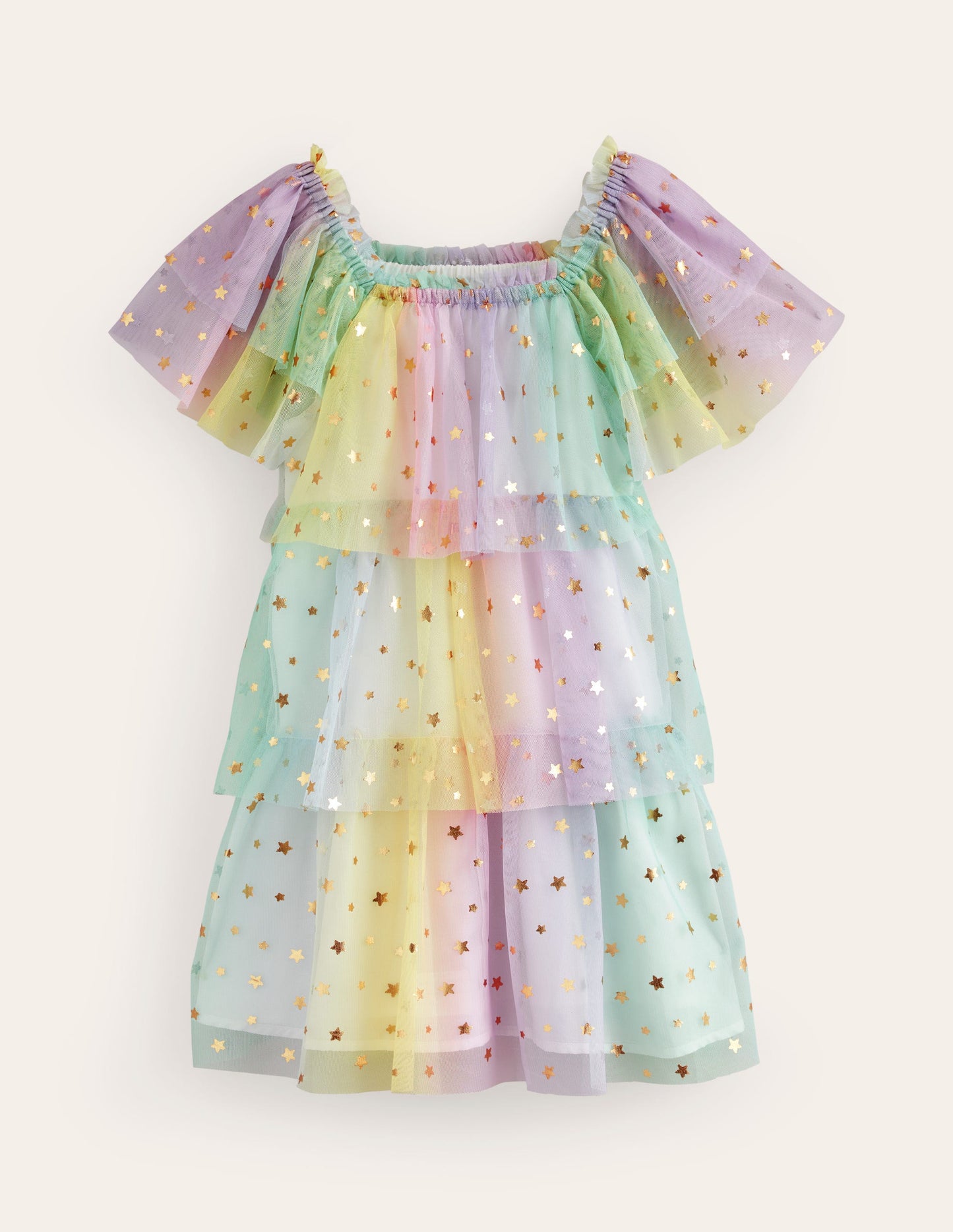 Tiered Tulle Dress-Multi Ombre Gold Foil Star