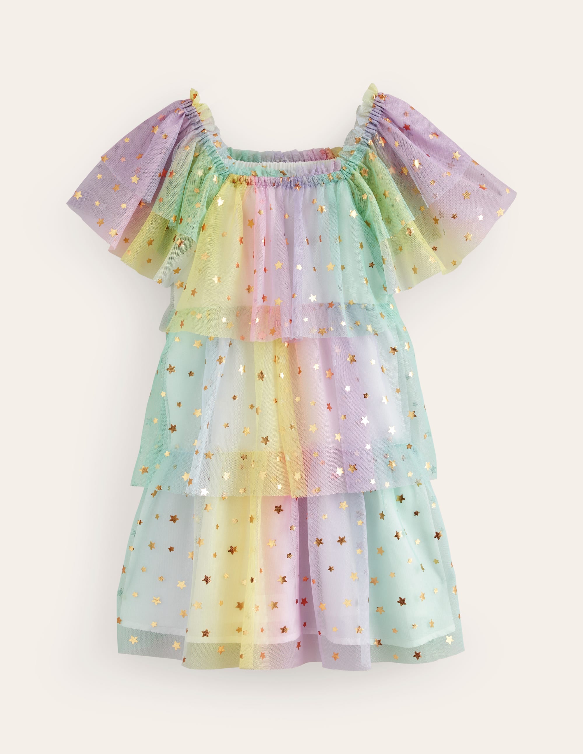 Tiered Tulle Dress-Multi Ombre Gold Foil Star - Image 1