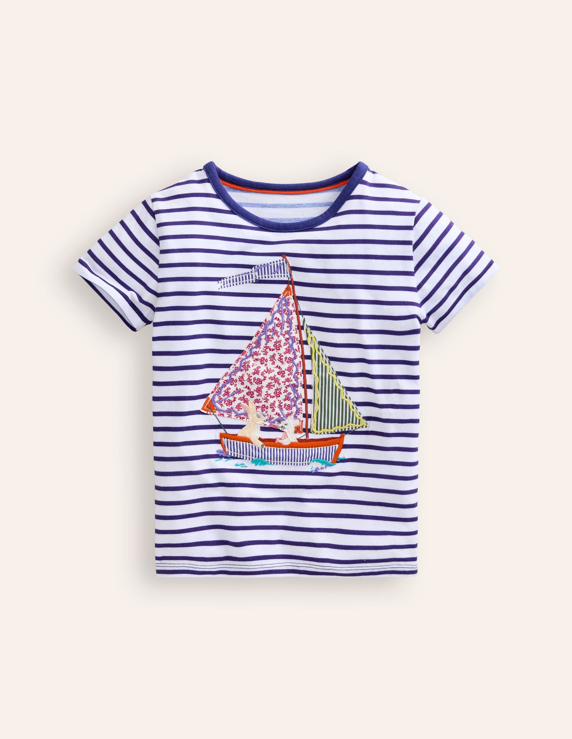 Short Sleeve Appliqué T-shirt-Ivory/ Starboard Stripe Boat-1
