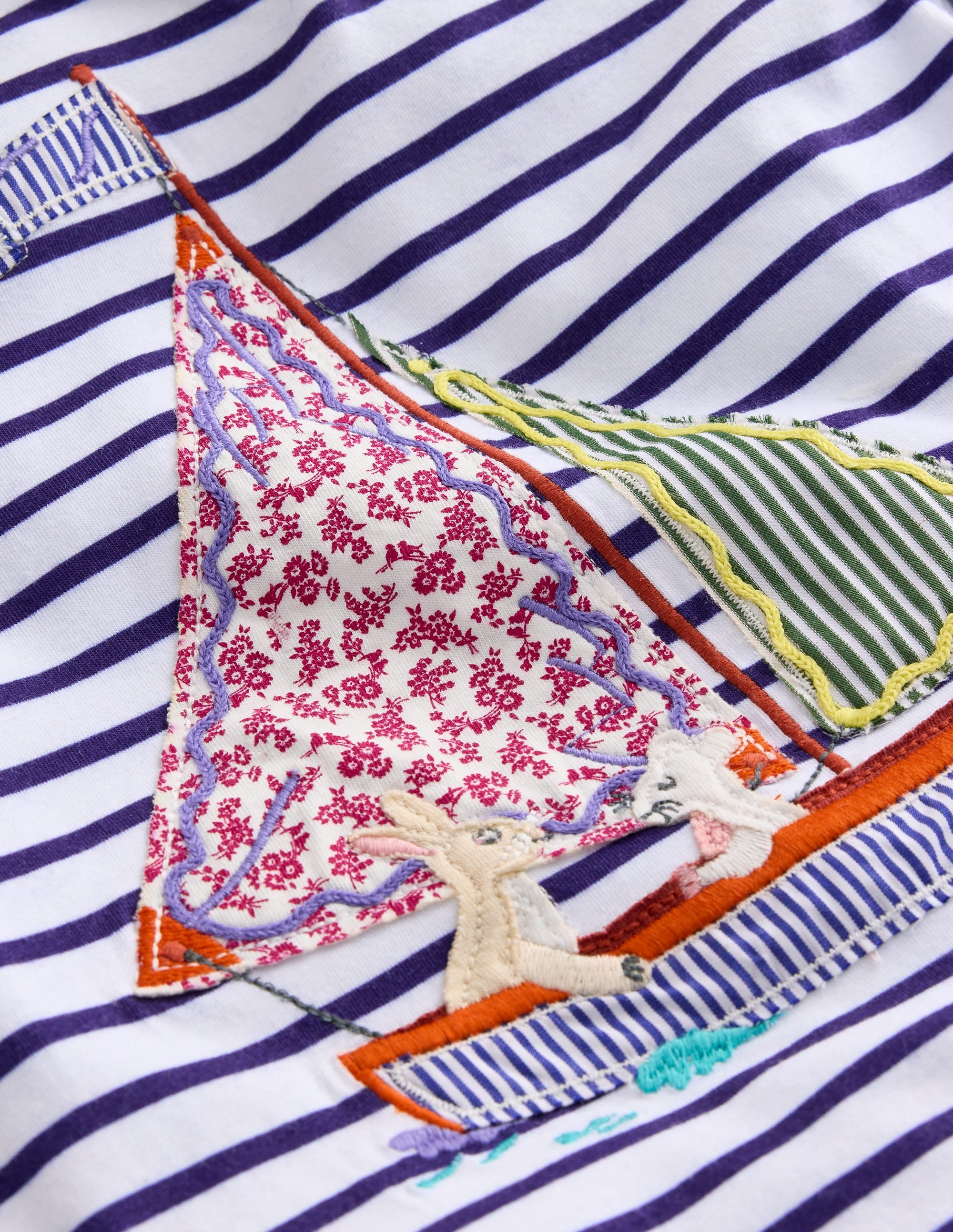Short Sleeve Appliqué T-shirt-Ivory/ Starboard Stripe Boat - Image 3