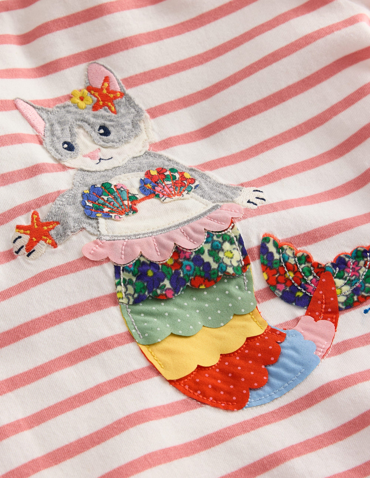 Short Sleeve Appliqué T-shirt-Ivory/ Pink MerCat-3