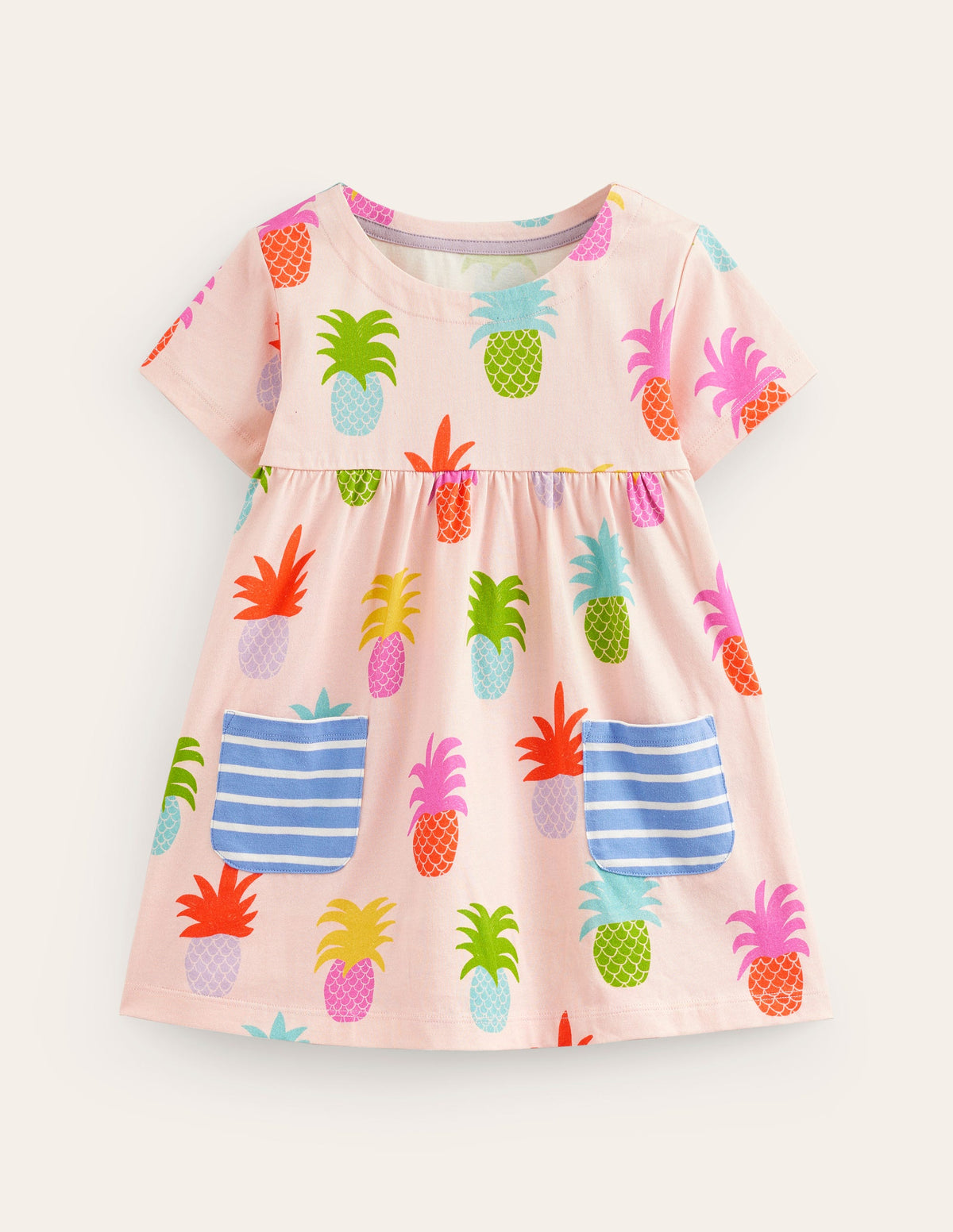 Short Sleeve Printed Tunic-Blooming Pink Pineapples-1